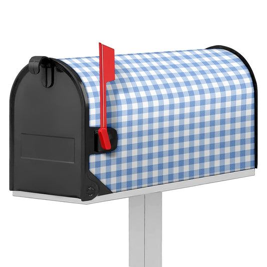 Cornflower Blue And White Gingham Print Mailbox Cover