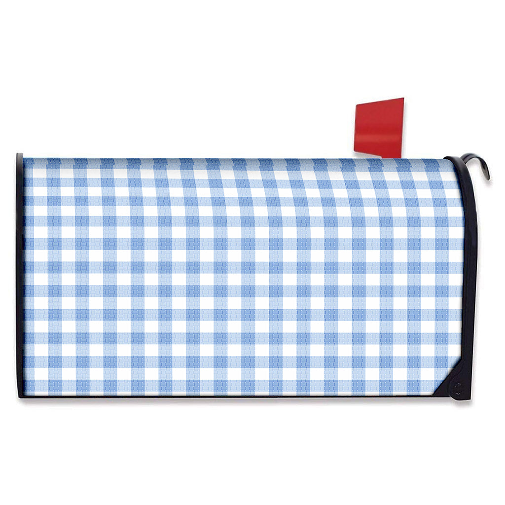 Cornflower Blue And White Gingham Print Mailbox Cover