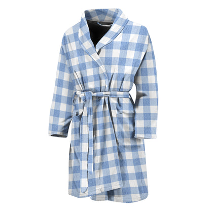 Cornflower Blue And White Gingham Print Men's Bathrobe