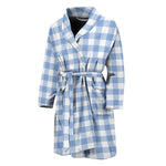 Cornflower Blue And White Gingham Print Men's Bathrobe