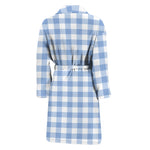 Cornflower Blue And White Gingham Print Men's Bathrobe