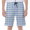 Cornflower Blue And White Gingham Print Men's Beach Shorts