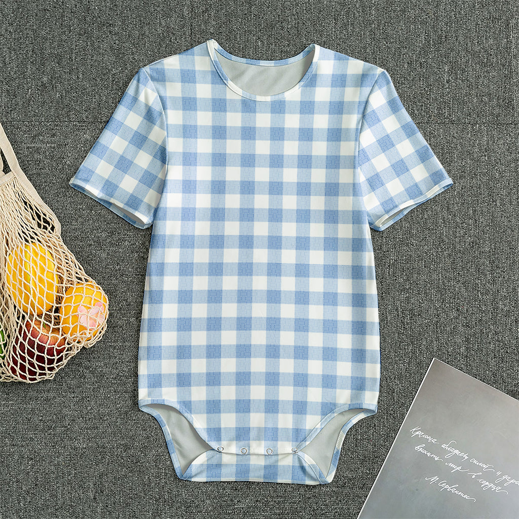 Cornflower Blue And White Gingham Print Men's Bodysuit