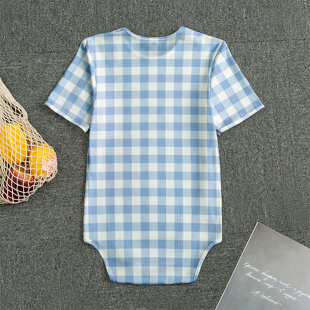 Cornflower Blue And White Gingham Print Men's Bodysuit