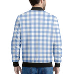 Cornflower Blue And White Gingham Print Men's Bomber Jacket
