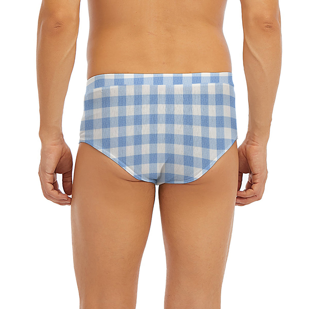 Cornflower Blue And White Gingham Print Men's Briefs