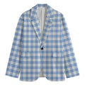 Cornflower Blue And White Gingham Print Men's Cotton Blazer