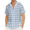 Cornflower Blue And White Gingham Print Men's Deep V-Neck Shirt