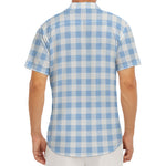 Cornflower Blue And White Gingham Print Men's Deep V-Neck Shirt