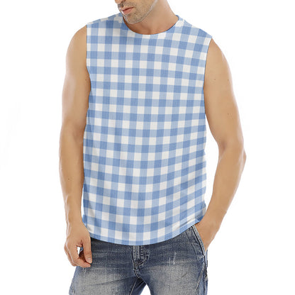 Cornflower Blue And White Gingham Print Men's Fitness Tank Top