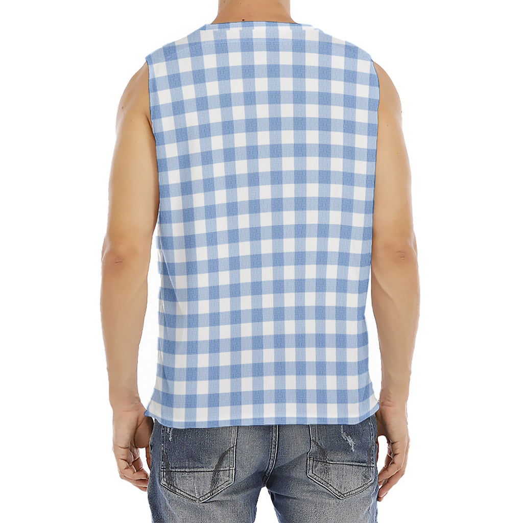 Cornflower Blue And White Gingham Print Men's Fitness Tank Top