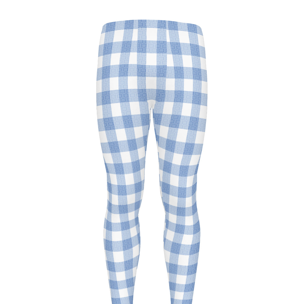 Cornflower Blue And White Gingham Print Men's leggings