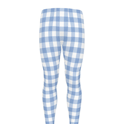 Cornflower Blue And White Gingham Print Men's leggings