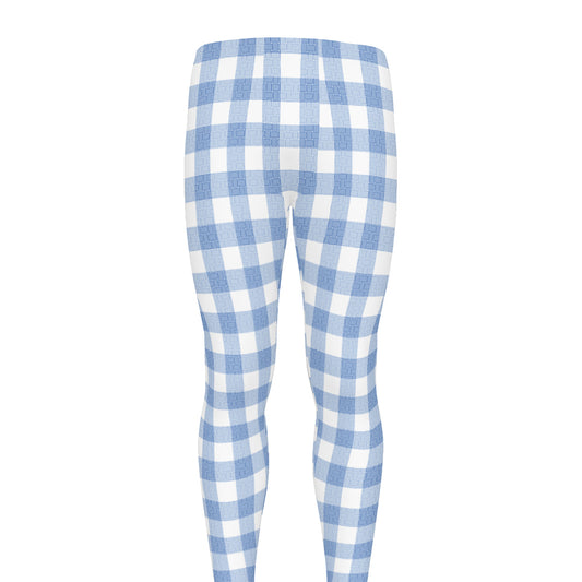 Cornflower Blue And White Gingham Print Men's leggings