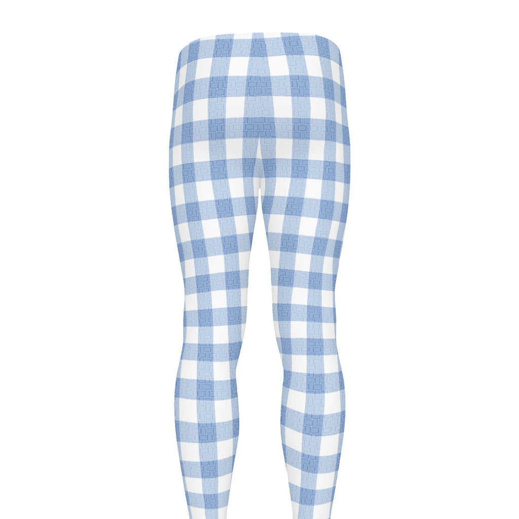 Cornflower Blue And White Gingham Print Men's leggings