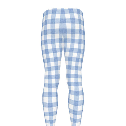 Cornflower Blue And White Gingham Print Men's leggings