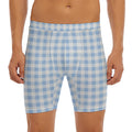 Cornflower Blue And White Gingham Print Men's Long Boxer Briefs