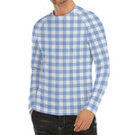 Cornflower Blue And White Gingham Print Men's Long Sleeve Rash Guard