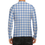 Cornflower Blue And White Gingham Print Men's Long Sleeve Rash Guard