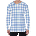 Cornflower Blue And White Gingham Print Men's Long Sleeve T-Shirt
