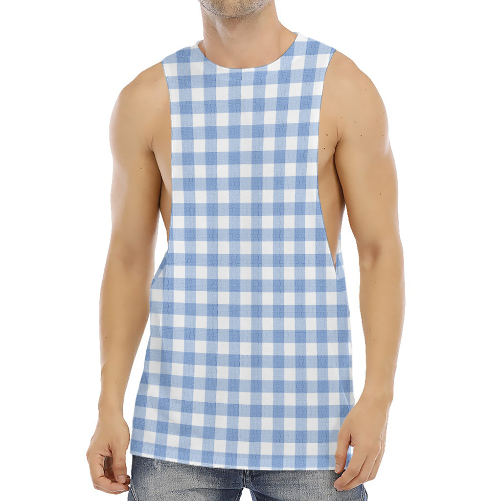 Cornflower Blue And White Gingham Print Men's Muscle Tank Top