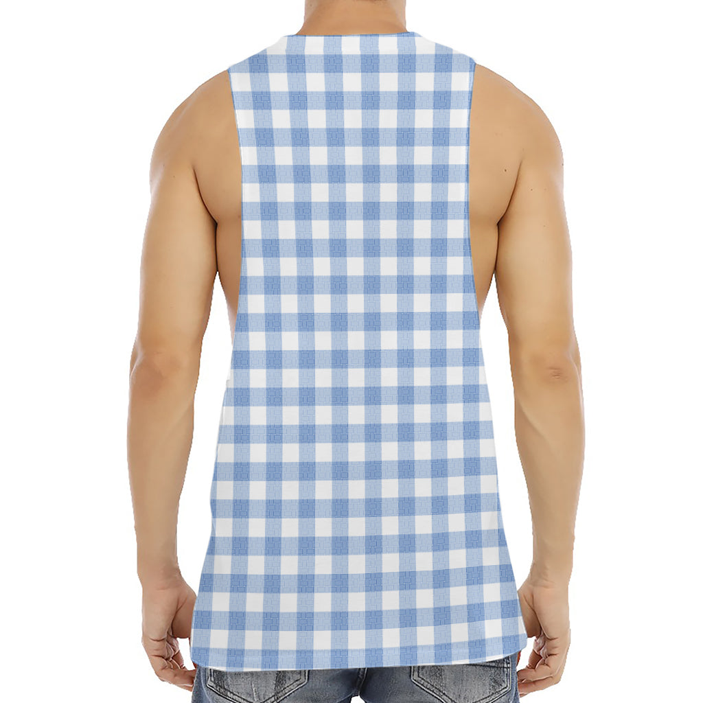 Cornflower Blue And White Gingham Print Men's Muscle Tank Top
