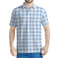 Cornflower Blue And White Gingham Print Men's Polo Shirt