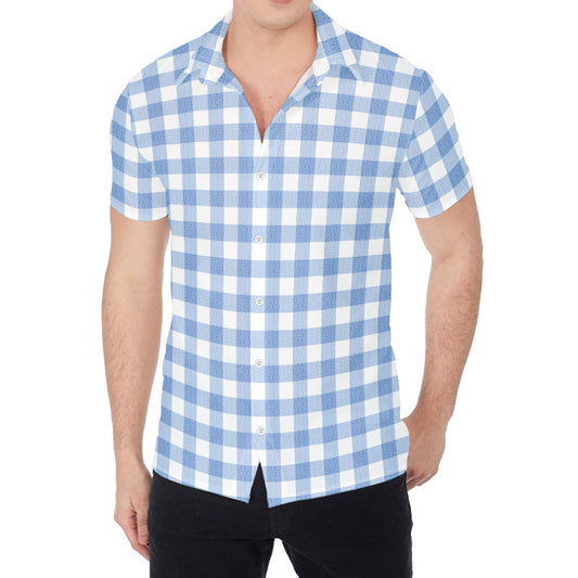 Cornflower Blue And White Gingham Print Men's Shirt