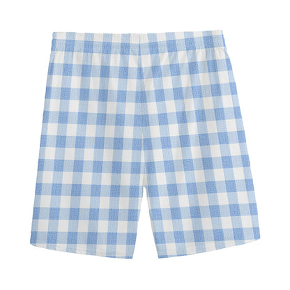 Cornflower Blue And White Gingham Print Men's Sports Shorts