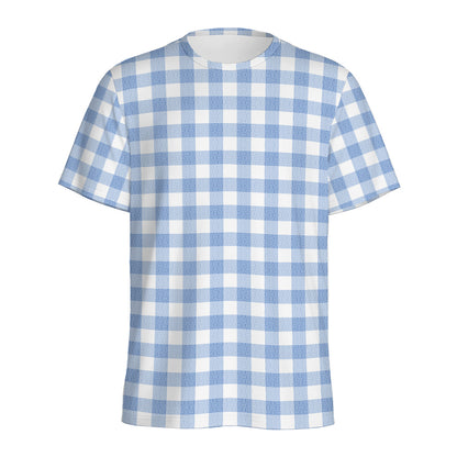 Cornflower Blue And White Gingham Print Men's Sports T-Shirt