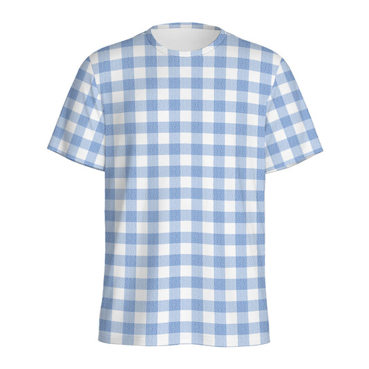Cornflower Blue And White Gingham Print Men's Sports T-Shirt