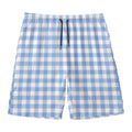 Cornflower Blue And White Gingham Print Men's Swim Trunks
