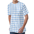 Cornflower Blue And White Gingham Print Men's Velvet T-Shirt