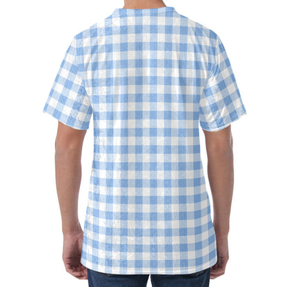 Cornflower Blue And White Gingham Print Men's Velvet T-Shirt