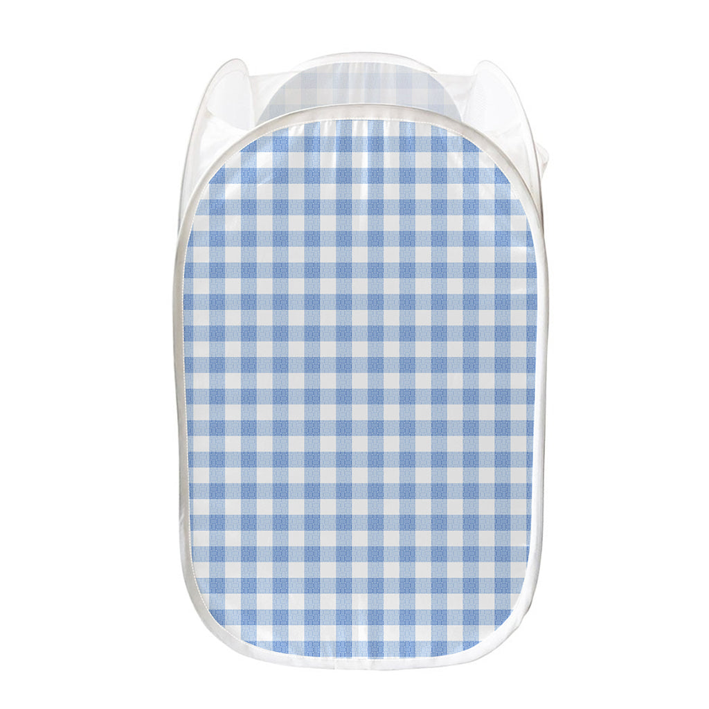 Cornflower Blue And White Gingham Print Mesh Laundry Hamper
