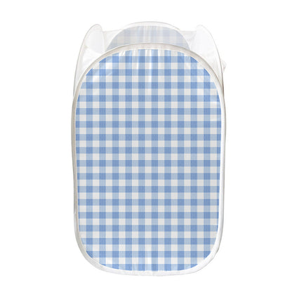 Cornflower Blue And White Gingham Print Mesh Laundry Hamper