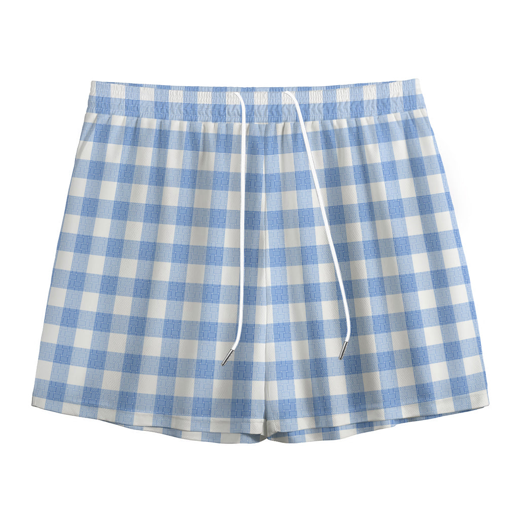 Cornflower Blue And White Gingham Print Mesh Shorts