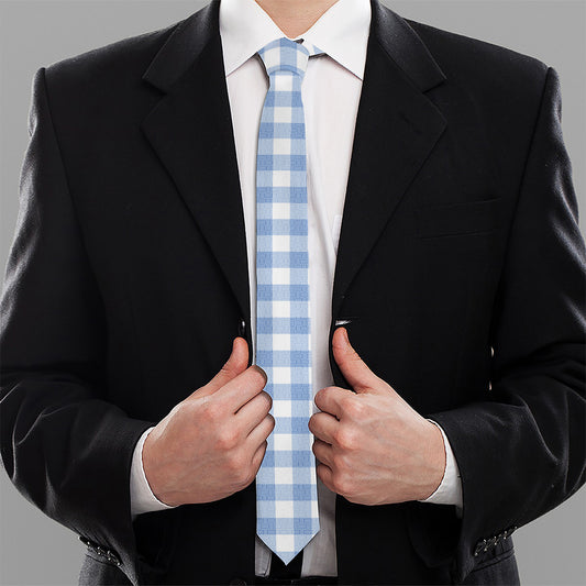Cornflower Blue And White Gingham Print Necktie
