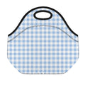 Cornflower Blue And White Gingham Print Neoprene Lunch Bag