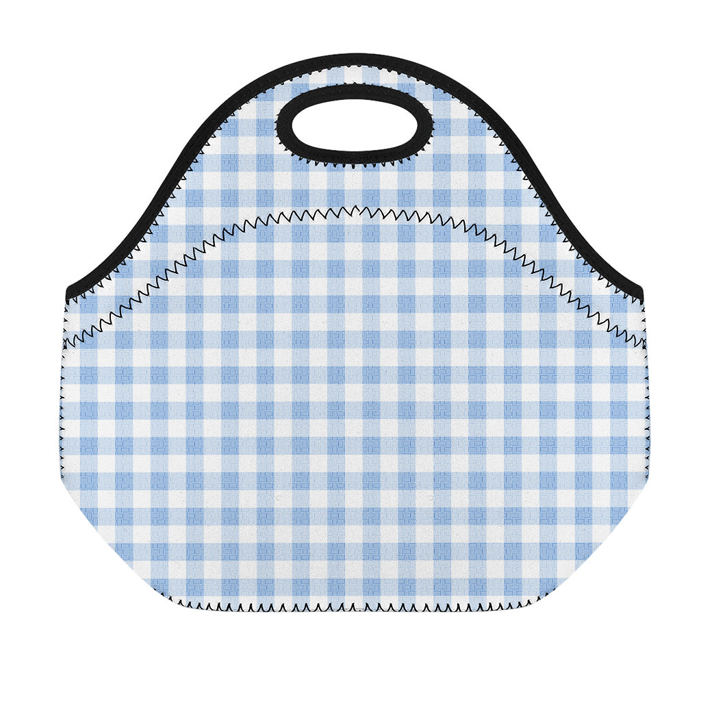 Cornflower Blue And White Gingham Print Neoprene Lunch Bag