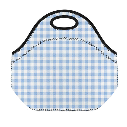 Cornflower Blue And White Gingham Print Neoprene Lunch Bag