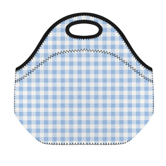 Cornflower Blue And White Gingham Print Neoprene Lunch Bag