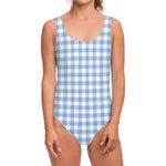 Cornflower Blue And White Gingham Print One Piece Swimsuit