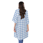 Cornflower Blue And White Gingham Print Open Front Beach Cover Up