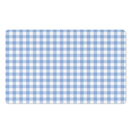 Cornflower Blue And White Gingham Print Polyester Doormat