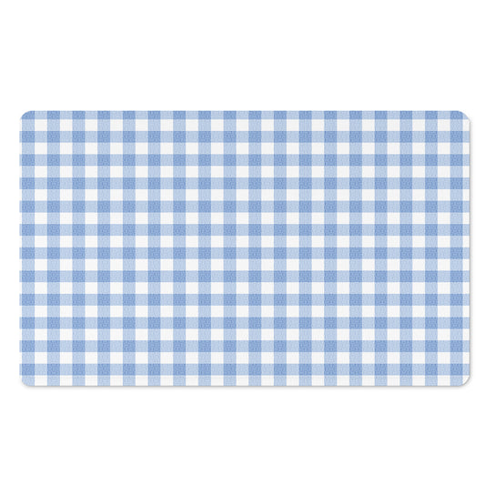 Cornflower Blue And White Gingham Print Polyester Doormat