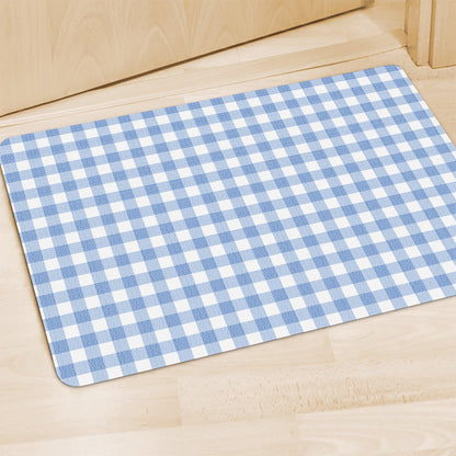 Cornflower Blue And White Gingham Print Polyester Doormat