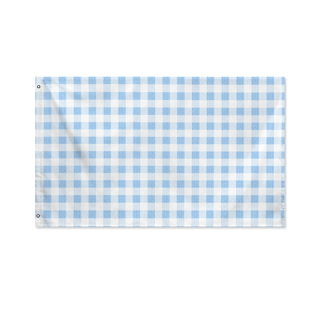 Cornflower Blue And White Gingham Print Polyester Flag