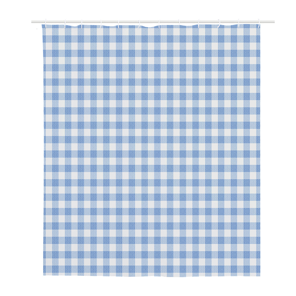Cornflower Blue And White Gingham Print Polyester Shower Curtain