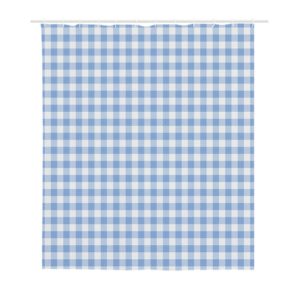 Cornflower Blue And White Gingham Print Polyester Shower Curtain
